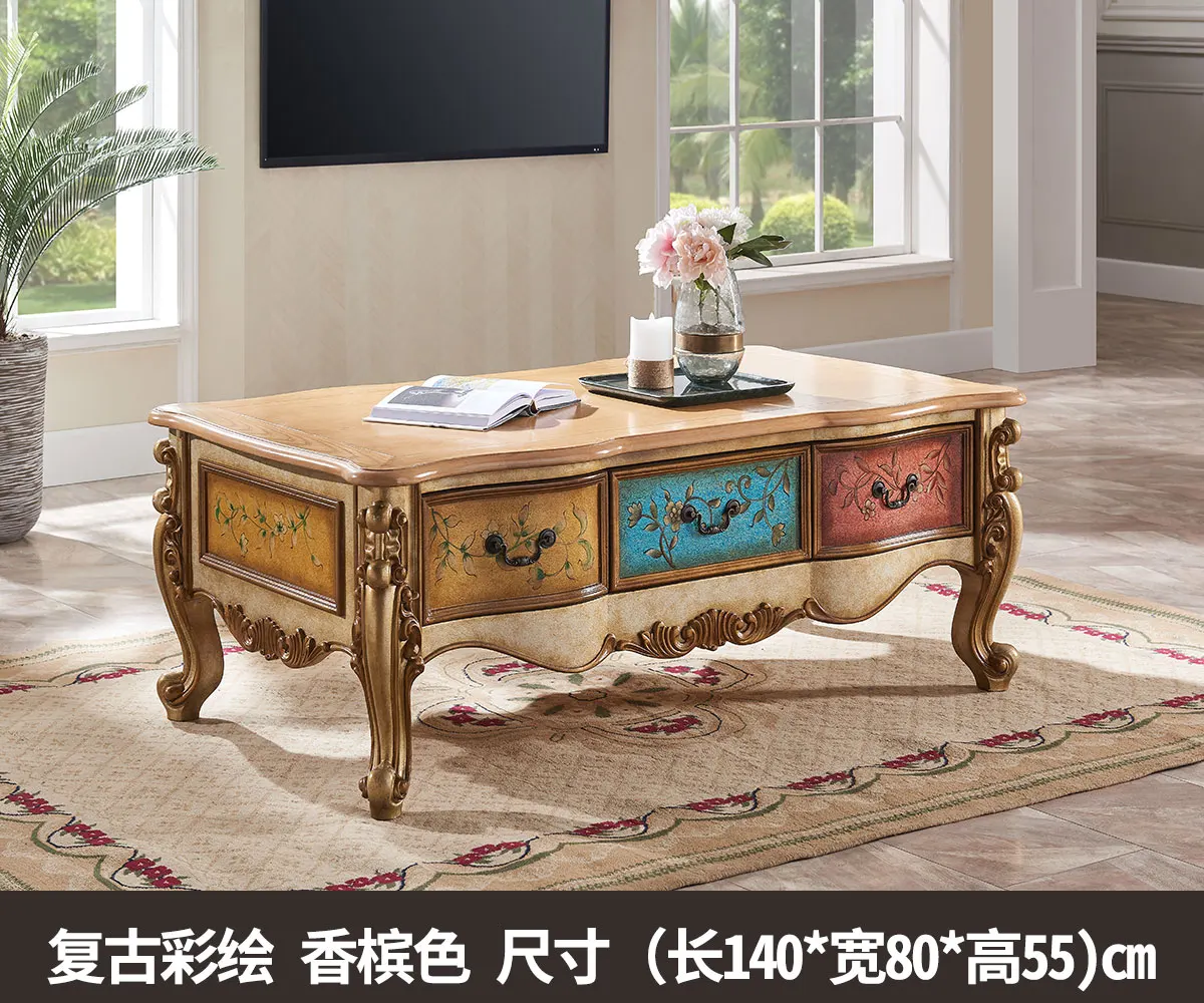 American-Style Solid Wood Tea Table Large Apartment European-Style Living Room Luxury Tea Table Large Capacity Storage Furniture