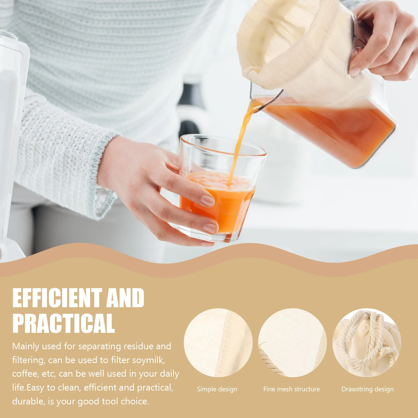 

Cotton Filter Bag Milk Strainer Food Grade Drawstring Reusable Fine Mesh Soy Milk Juice Tea Baby Food Cold Brew Practical Long