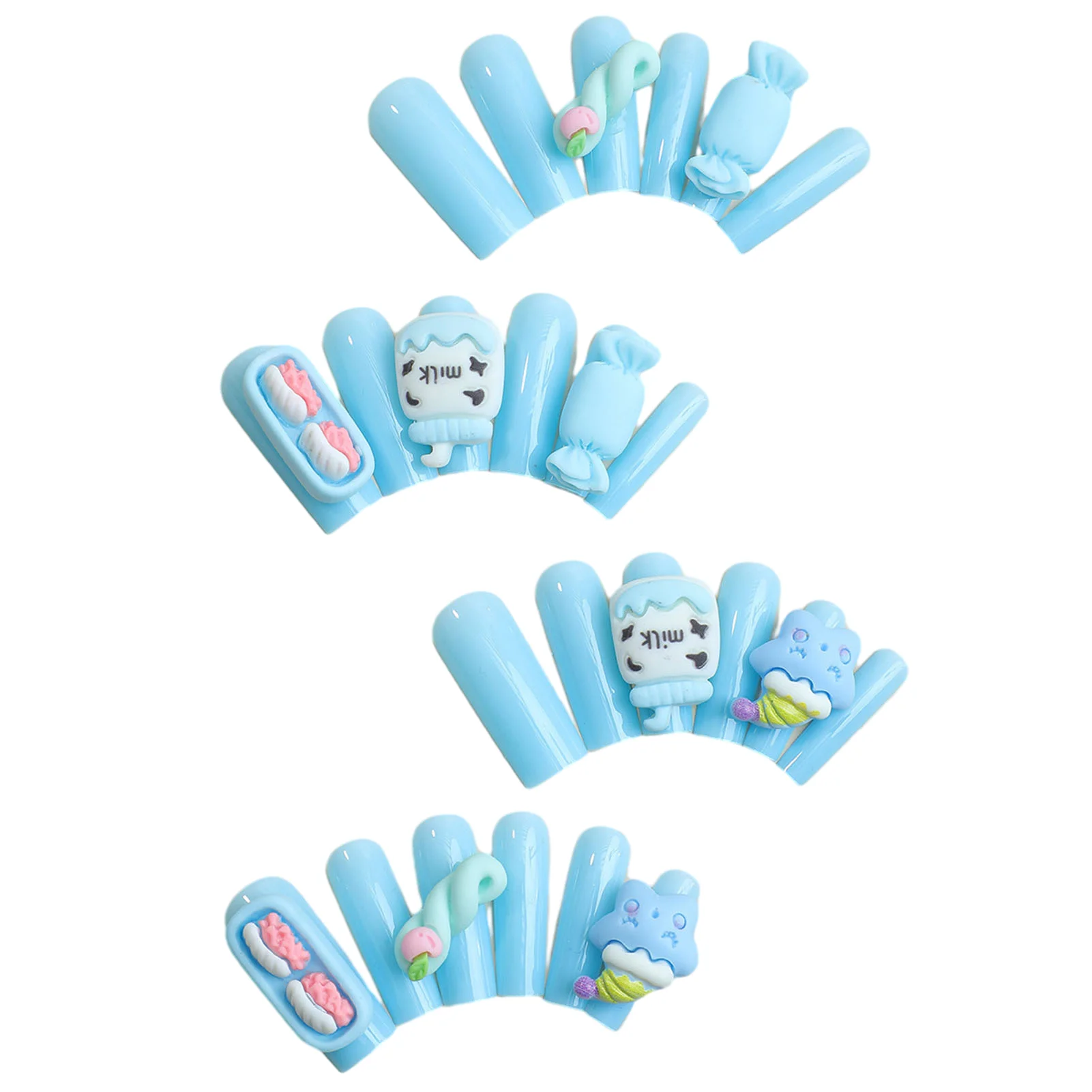 Glossy Blue Press-on Nail Removable Lovely Candy Style Reusable Squoval Nails for Women Manicure Nail Decoration