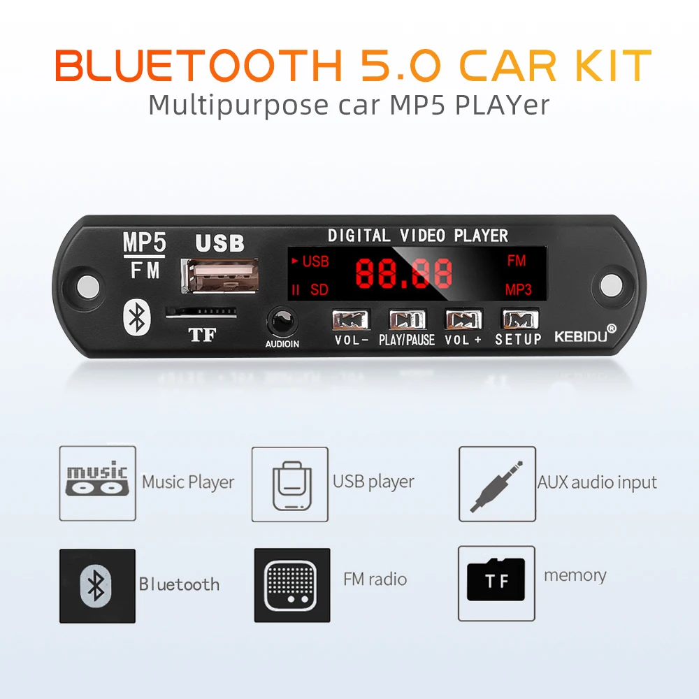 MP3 Decoder Board Wireless Bluetooth 5.0 DC 5V 12V Decoder MP3 MP4 Player MP5 Video Support USB TF FM Car Radio Module