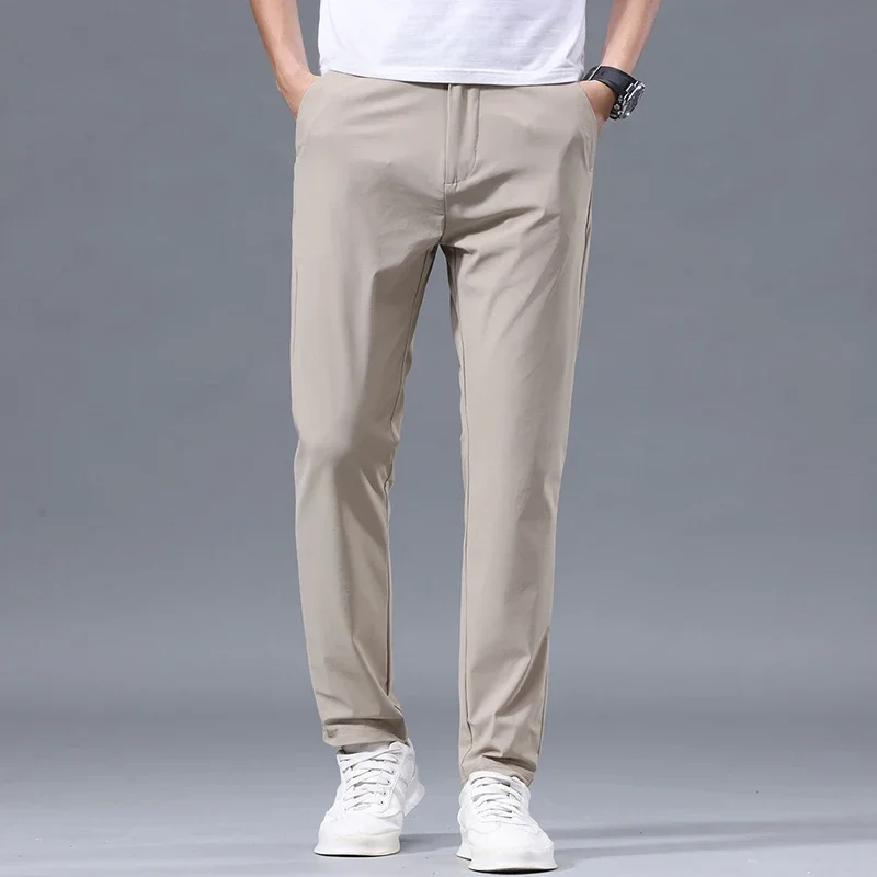 Summer New Stretch Soft Suit Pants Men Thin Fashion Business Elastic Waist Korean Slim Brand Clothes Casual Formal Trousers Male