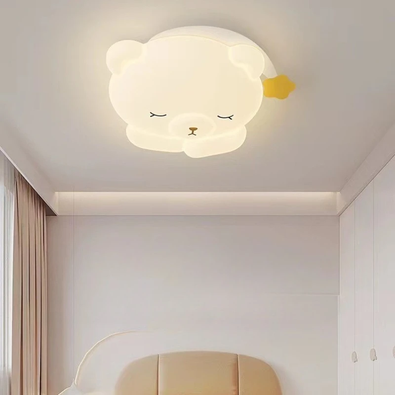 Sleeping Bear Series Ceiling Lamp Simple Modern Children's Room Cartoon Eye Protection Full Spectrum Decor Lighting Fixture