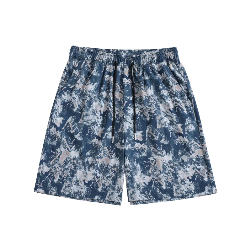 Men Blue Floral Print Straight Shorts Fashion Comfortable Loose Casual Cargo Shorts