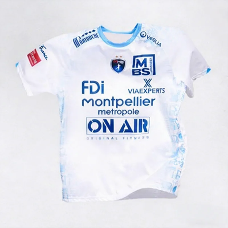 

Футболка для гандбола Montpellier France2026: Новинка, повседневная мужская спортивная дышащая футболка с коротким рукавом, спортивная одежда для всей семьи, детские футболки