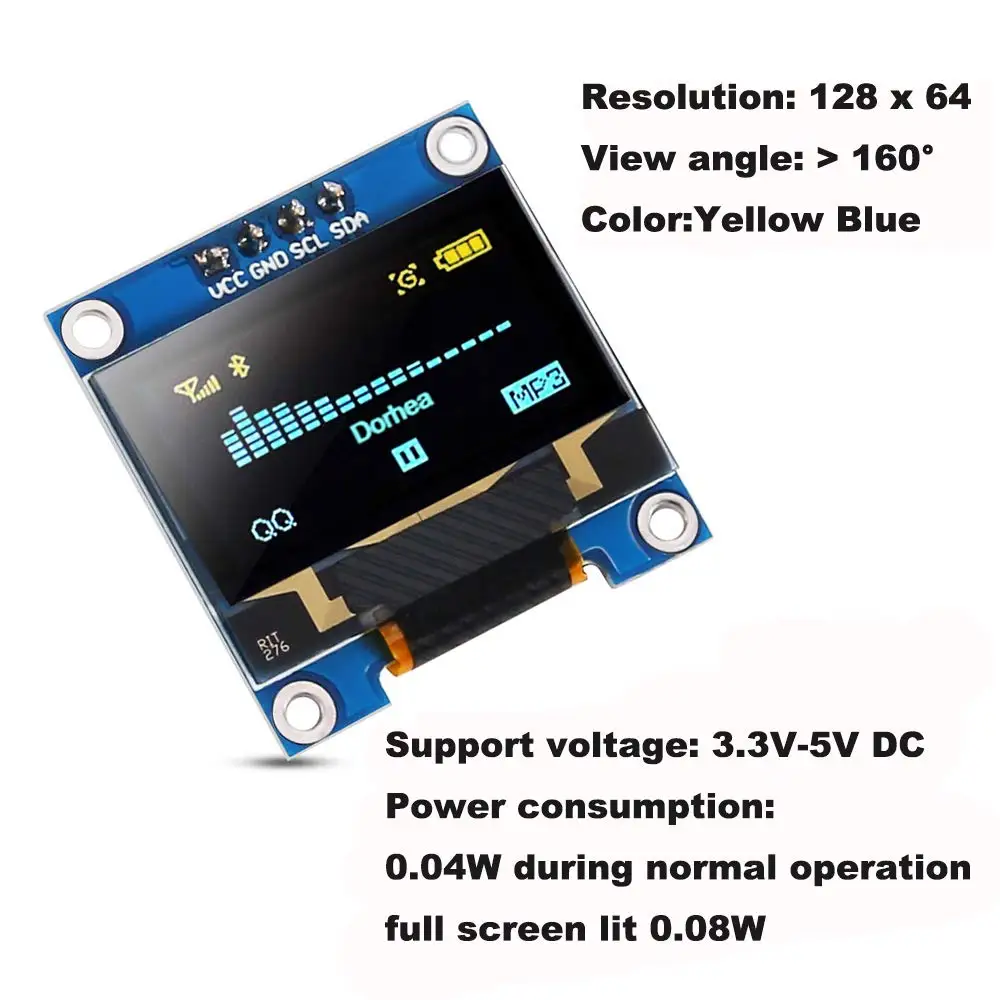 5 шт. 0,96 "OLED-дисплей, модуль экрана I2C IIC 128x64 SSD1306, плата драйвера I2C, последовательный чип, 4-контактная плата дисплея для Arduino ESP32