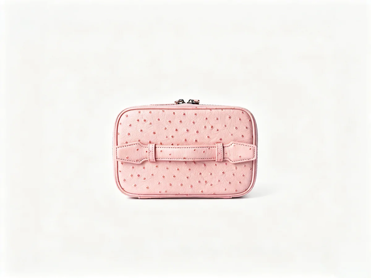 Neue Kosmetiktasche aus echtem Leder mit Straußenmuster, Damen-Kulturtasche, große Kapazität, luxuriöser Badezimmer-Organizer – Detail 6