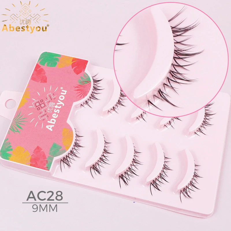 Abestyou 3d court 9mm Faux Cils petit mince lumière oeil de chat Camélia ailé Cils Transparent clair rayure vison Cils inférieurs
