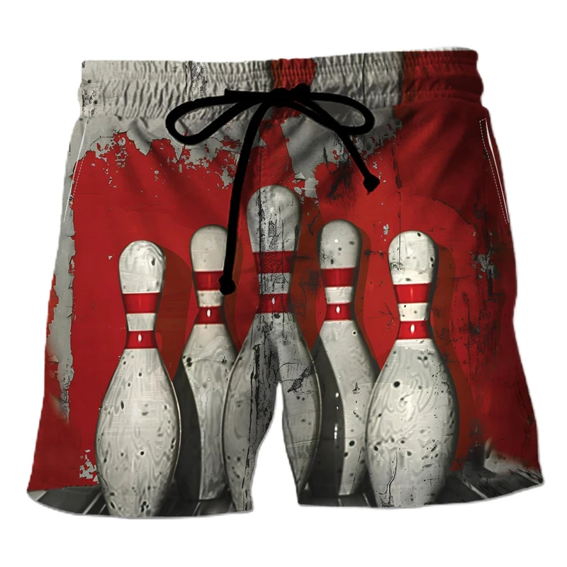 Fashion Bowling Graphic Short Pants For Men Casual Summer Vacation 3D Printed Sports Beach Shorts Loose Quick Dry Swim Trunks