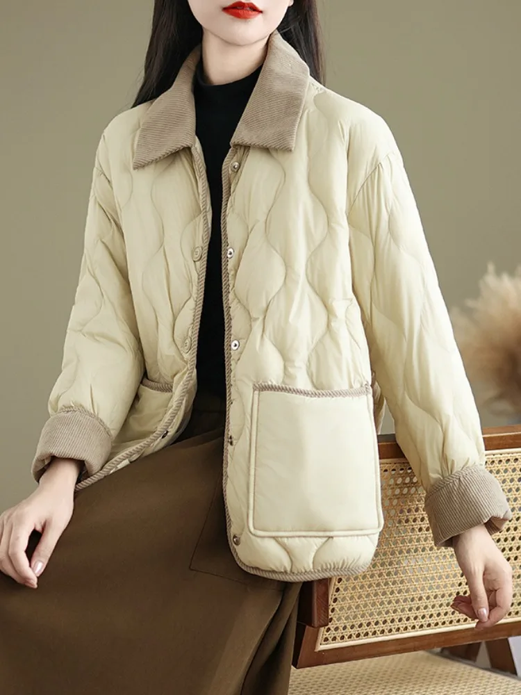 

Легкая стеганая хлопковая куртка, женское модное зимнее пальто, утягивающее теплое пальто с воротником-стойкой контрастного цвета, верхняя одежда для мам