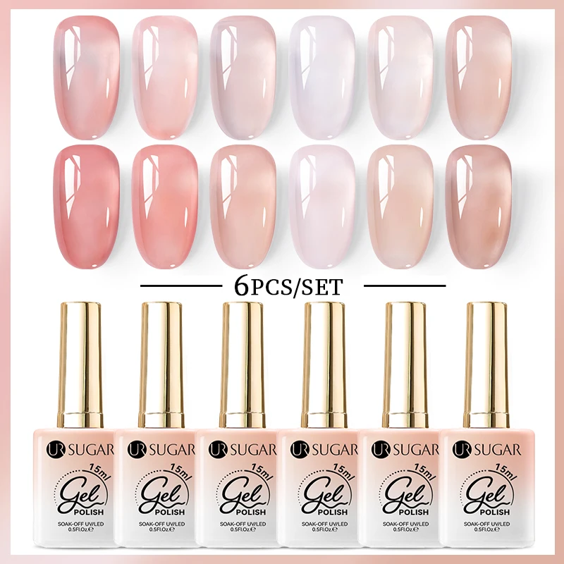 

UR SUGAR 15ml Kit/Set Jelly Nude Pink Gel Nail Polish Translucent Soak Off Gel Vernis Semi Permanent Need UV Nail Art Acrylic