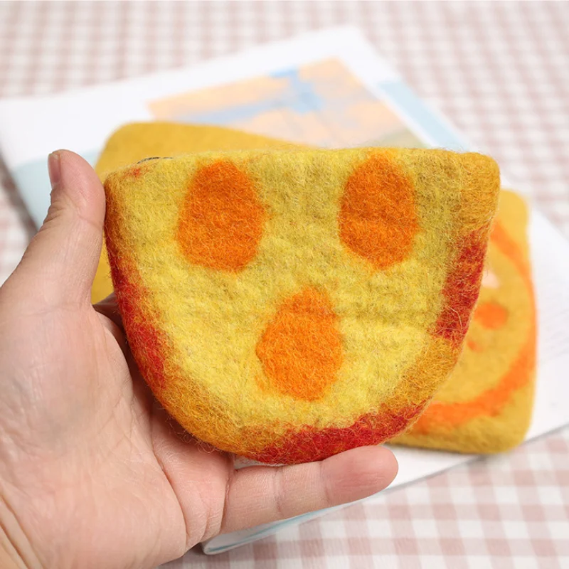 Wool Felt Orange Coin Purse Card Holder Cute Plush Hand-Held Coin Purse