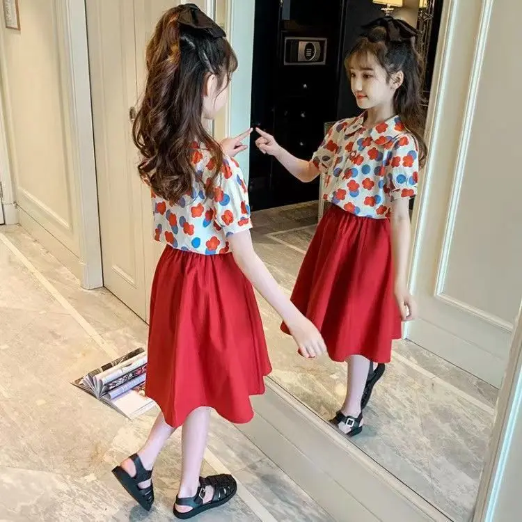 Fashion Girls Dresses Summer 2024 Teen Kids Short T shirt + Dress 2PCS Casual Dress for Girl Children Vestido 8 10 12 14 Year