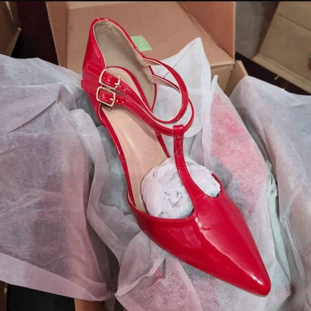 Red Ankle Buckle Pointed Toe Pumps Matte Leather Thin High Heels High Heel Shoes for Women Heels 2025 New Zapatos Para Mujere