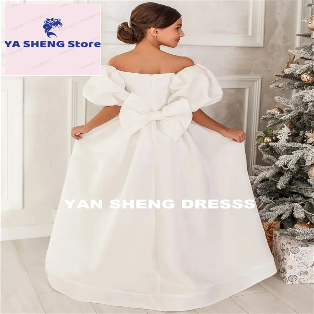 Customized Flower Girl Dresses With Bow Sleeveless For Wedding Birthday Party Pink Tulle Hight-Low Skirt First Communion Gowns