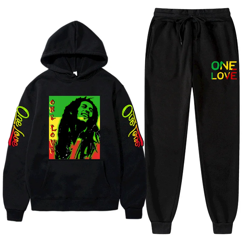 Moletom com capuz bob marley legend reggae um amor impressão moletom inverno moda casual tops manga comprida + calças terno roupas