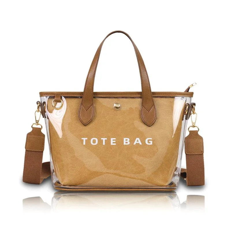 Umhängetasche mit durchsichtiger PVC-Kraftpapieroberfläche, Damen-Briefhandtasche mit Griff oben, wasserdichte Umhängetasche mit großem Fassungsvermögen – Detail 1