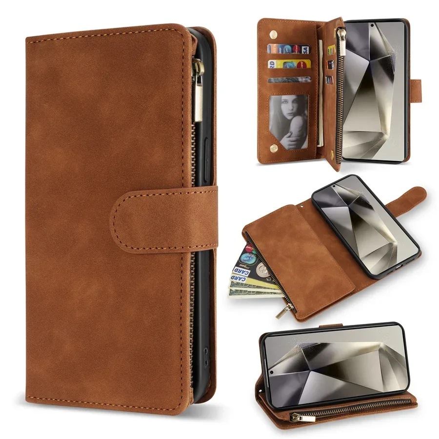 Portemonnee Multi-card Rits Magnetische Flip Lederen Hoesje voor Samsung Galaxy S26 S25 FE S24 Plus S23 S22 Ultra A16 A17 A36 A37 A56 A57