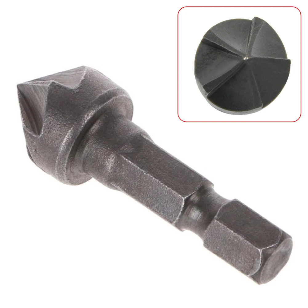 1pc Hexagonal Shank Five-Blade Chamfering Tool Chamfering Debur Drill Bit Woodworking Hole Opener 1/4