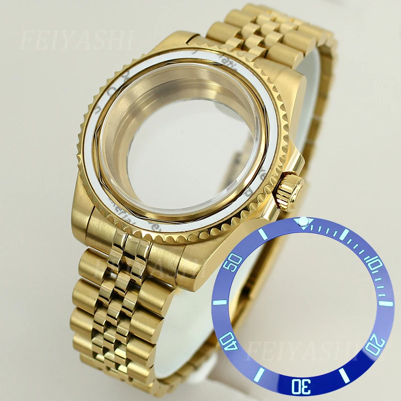 Gold 40mm Watch Case Jubilee Bracelet SUB Ceramic Bezel For Seiko NH35 NH34 NH36 NH38 Miyota 8215 ETA 2824 Movement 28.5mm Dial