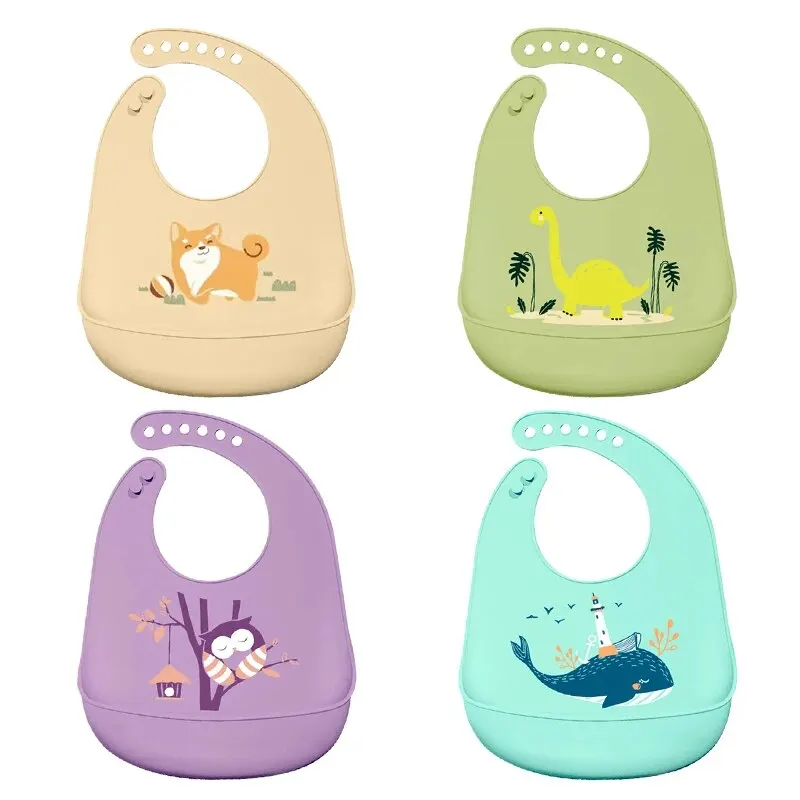 Silicone Baby Bib Waterproof Saliva Dripping Banana Bibs Cartoon Newborn Feeding Soft Edible Aprons Baby Adjustable Burp Scarf