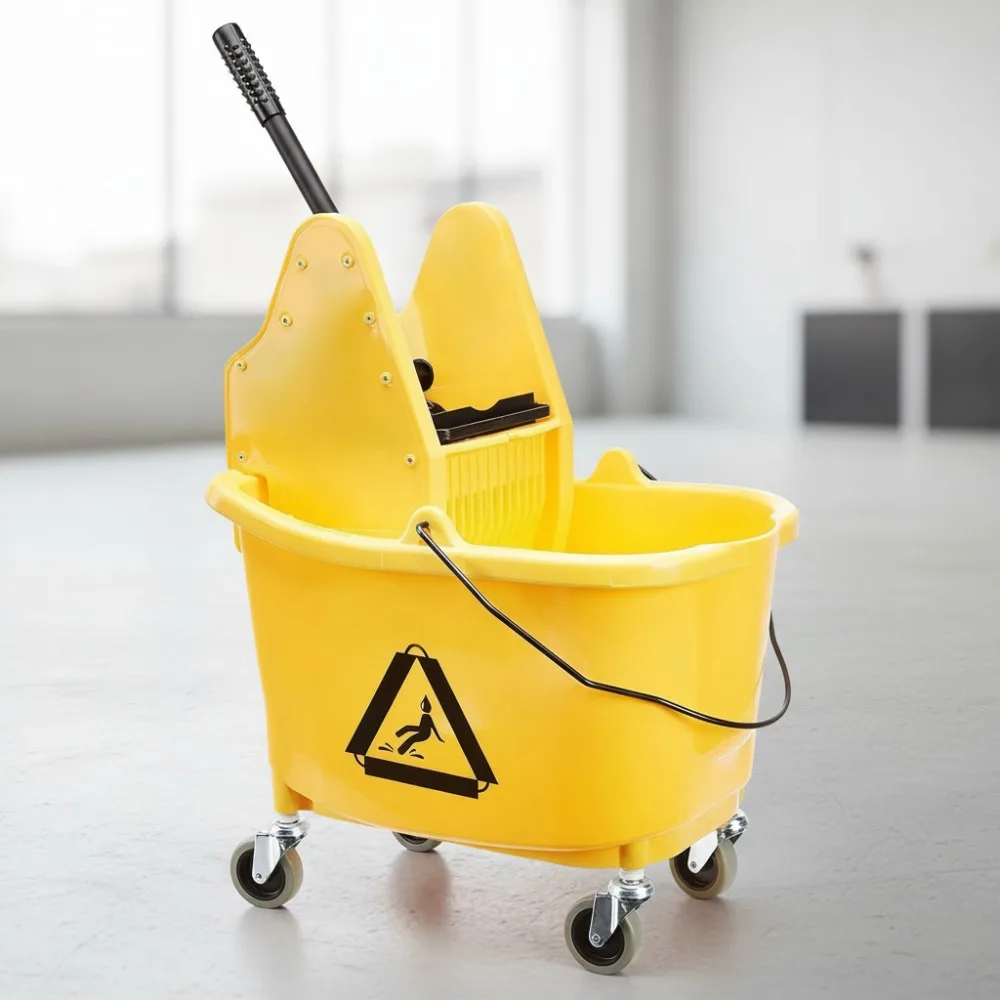 

35-Quart Heavy-Duty Floor Mop Bucket with Press Wringer, Rolling Casters for Easy Cleaning