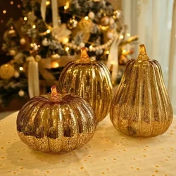 Halloween Artificial Glass Pumpkin with LED Lights, Glass Decoration Craft Decorations Festive Atmosphere Decorations