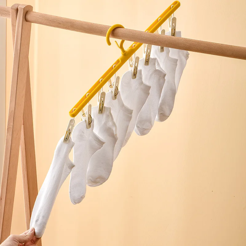 8Pegs Plastic Clothes Drying Hanger Windproof Clothing Rack 8 Clips Sock Laundry Airer Hanger Underwear Socks Holder