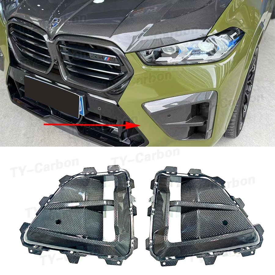 

Dry Carbon Fiber Front Bumper Vent Fog Light Canards Cover Air Vent Cover Trim Outlet Intake Frame For BMW X6M F96 LCI 2024+