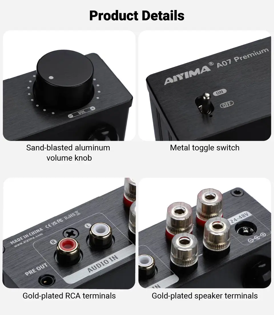 AIYIMA Audio A07 Premium TPA3255 Leistungsverstärker 300Wx2 Klasse D Stereo 2.0 Digitalverstärker Hifi Soundverstärker für passive Lautsprecher – Detail 6