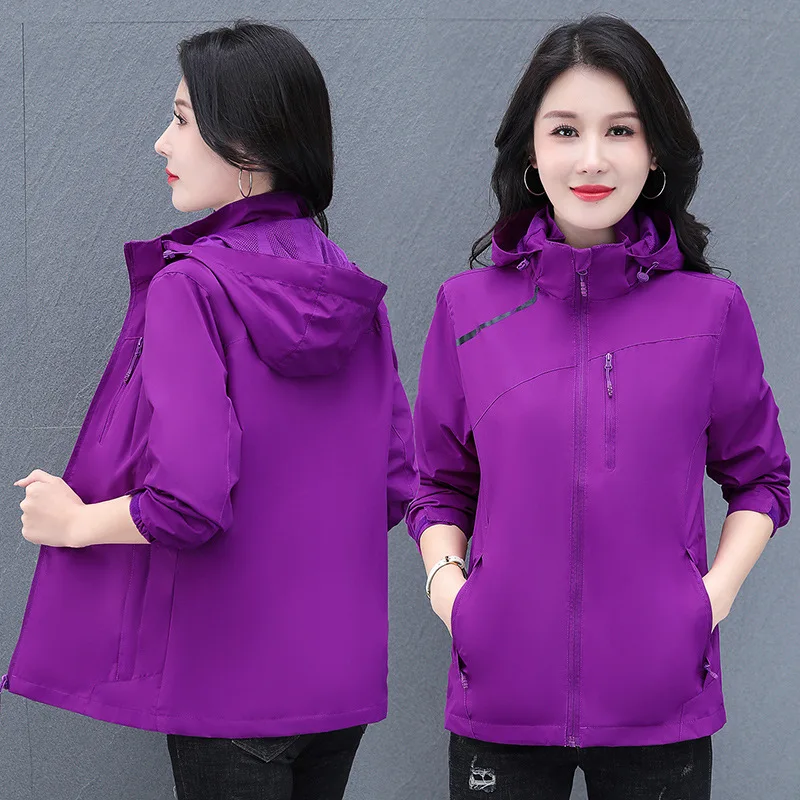 

Women Spring Autumn Outdoor Short Jacket 2025 New Thin Casual Tops Women Coat Solid Color Hooded Female Windbreakers Outerwear