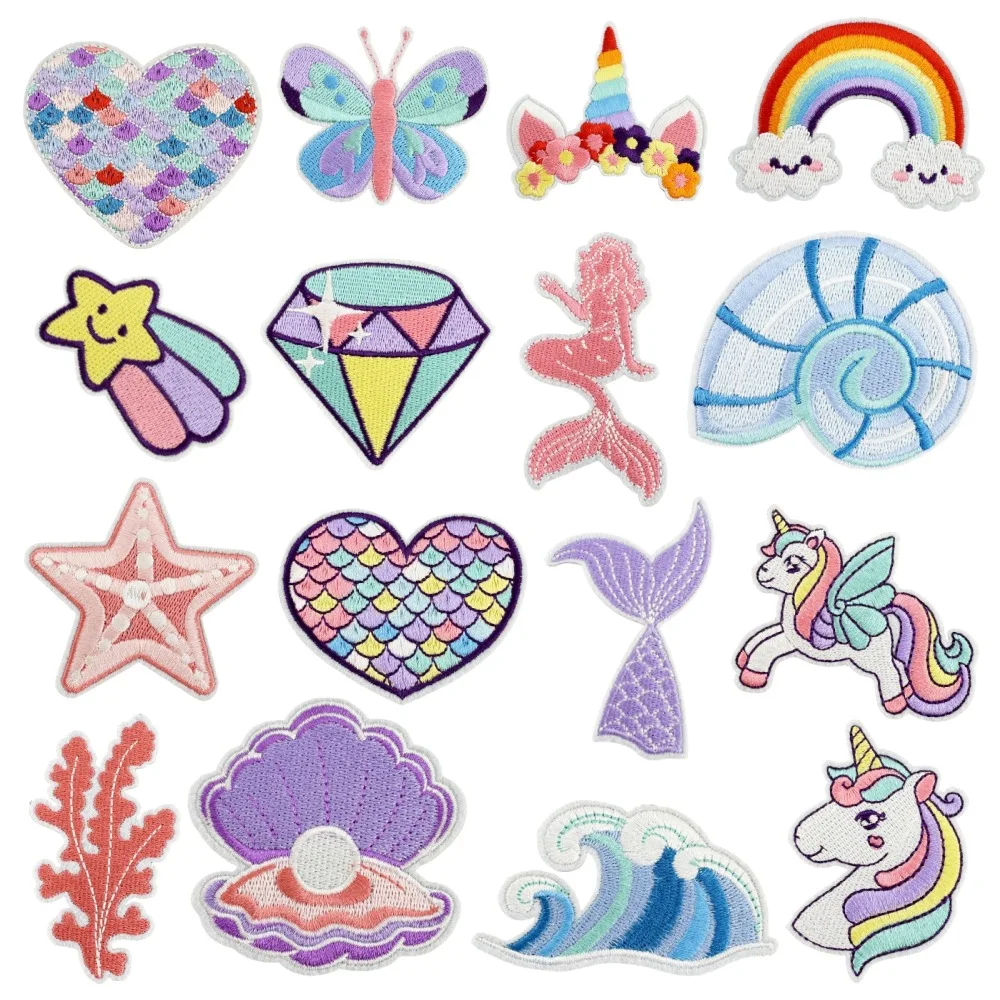 Mermaid Fish Shell Sea Animals Sewing Embroidery Iron on Patches for Clothing Sticker Applique Crab Starfish Dolphin Badges