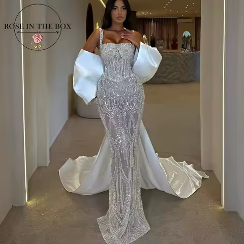 ROSEINTHEBOX Customized Sparkling Crystal-Embellished Mermaid Evening Dress for Party Wedding Formal OccasionProm Dresses