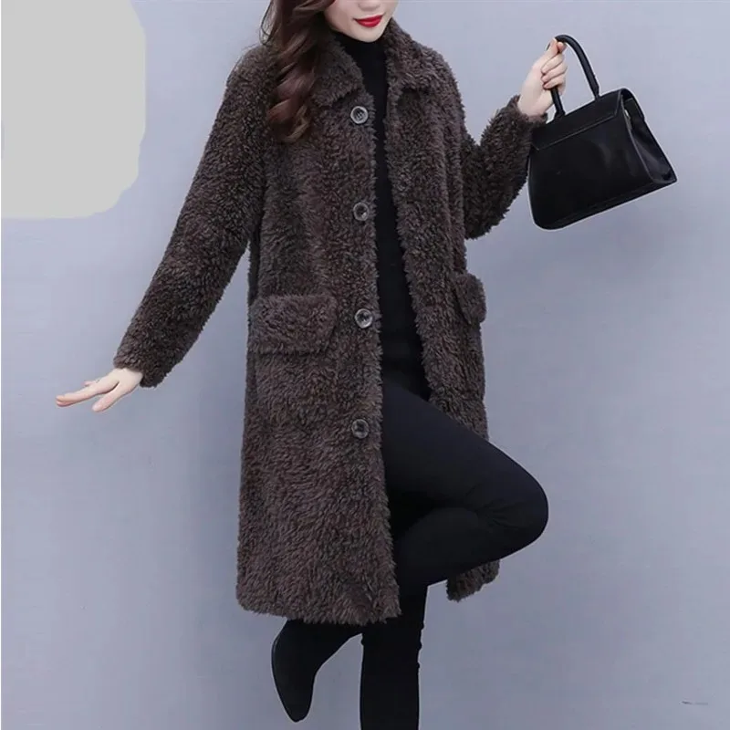 Winter Jacket Women Warm Faux Fur Lambswool Plush Coats Female Outerwear Korean Fashion Ladies Cardigans Long Sleeve Oversized