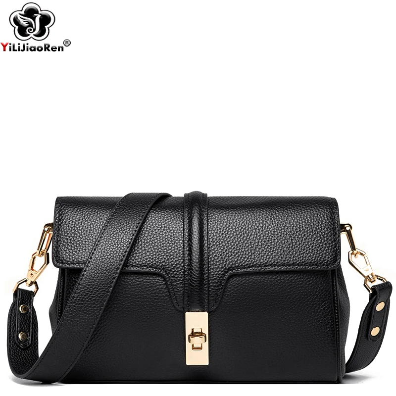 

Genuine Leather Crossbody Bag Women Cowskin Shoulder Bags Designer Ladies Handbag Wide Shoulder Straps Messenger Bags Female