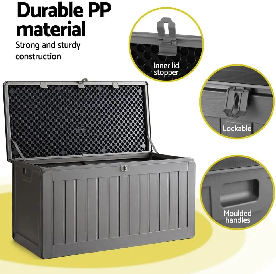 مقعد خزانة حاوية صندوق تخزين خارجي، 190 لتر أداة متوسطة قابلة للقفل لعبة صناديق سطح الصدر حديقة سقيفة تخزين كرسي عثماني S
