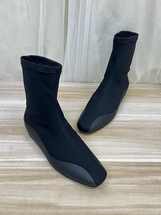 

Faionable Pure Color Flat Bot ort Boots Women's Booties Versatile Square Head Slim Fit Spring Autumn Season Low Heel