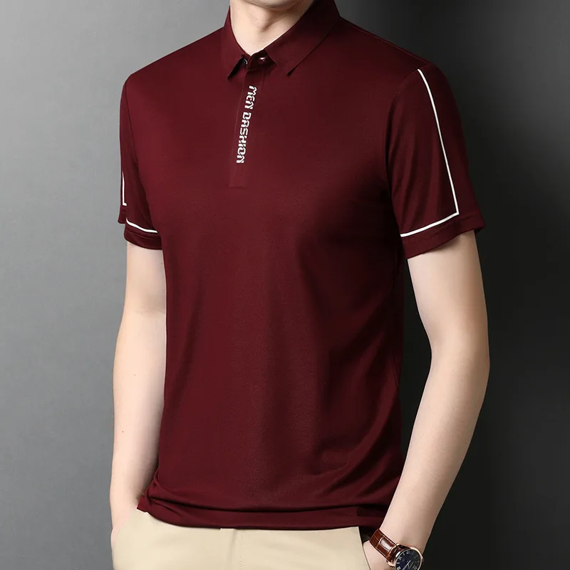 New Mulberry Silk Seamless Men's Polo Shirts Luxury Short Sleeve Solid Color Casual Male T-shirts Summer Golf Simple Man Tees