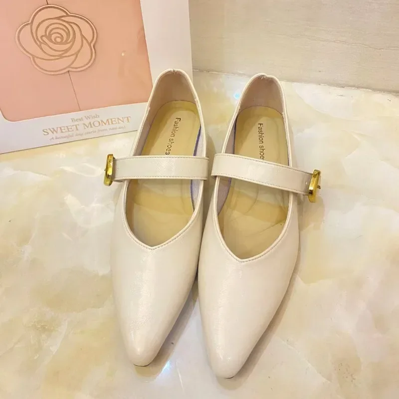 أحذية السيدات 2025 رائجة البيع مشبك حزام المرأة عالية الكعب موضة الضحلة مكتب أحذية كعب منخفض مثير أشار تو الكعوب النساء