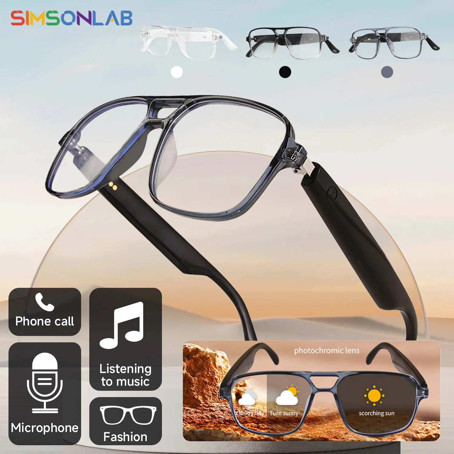 New Smart Glasses Audio Color Change Anti-UV Lenses Wireless Bluetooth Outdoor Sports Headphone IPX4 Voice Assistant Navigation