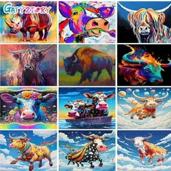 GATYZTORY Frame Colorful Cow DIY Painting By Numbers Kit Animals Handpainted Oil Painting Unique Gift For Home Decor 40x50cm Art