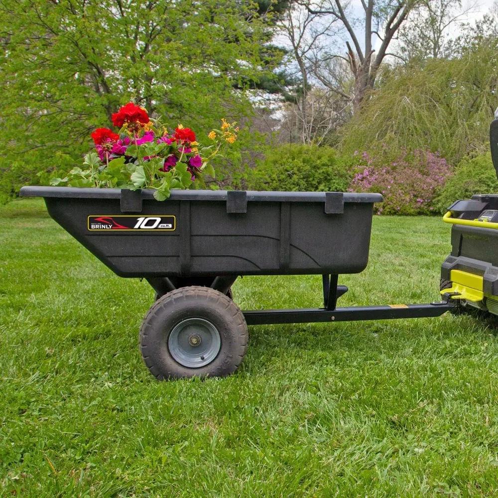 10 cu.ft. 650lb Heavy Duty Tow-Behind Poly Utility Cart & Dump Trailer with Magnetic Hitch Pin & Compression Molded Bed