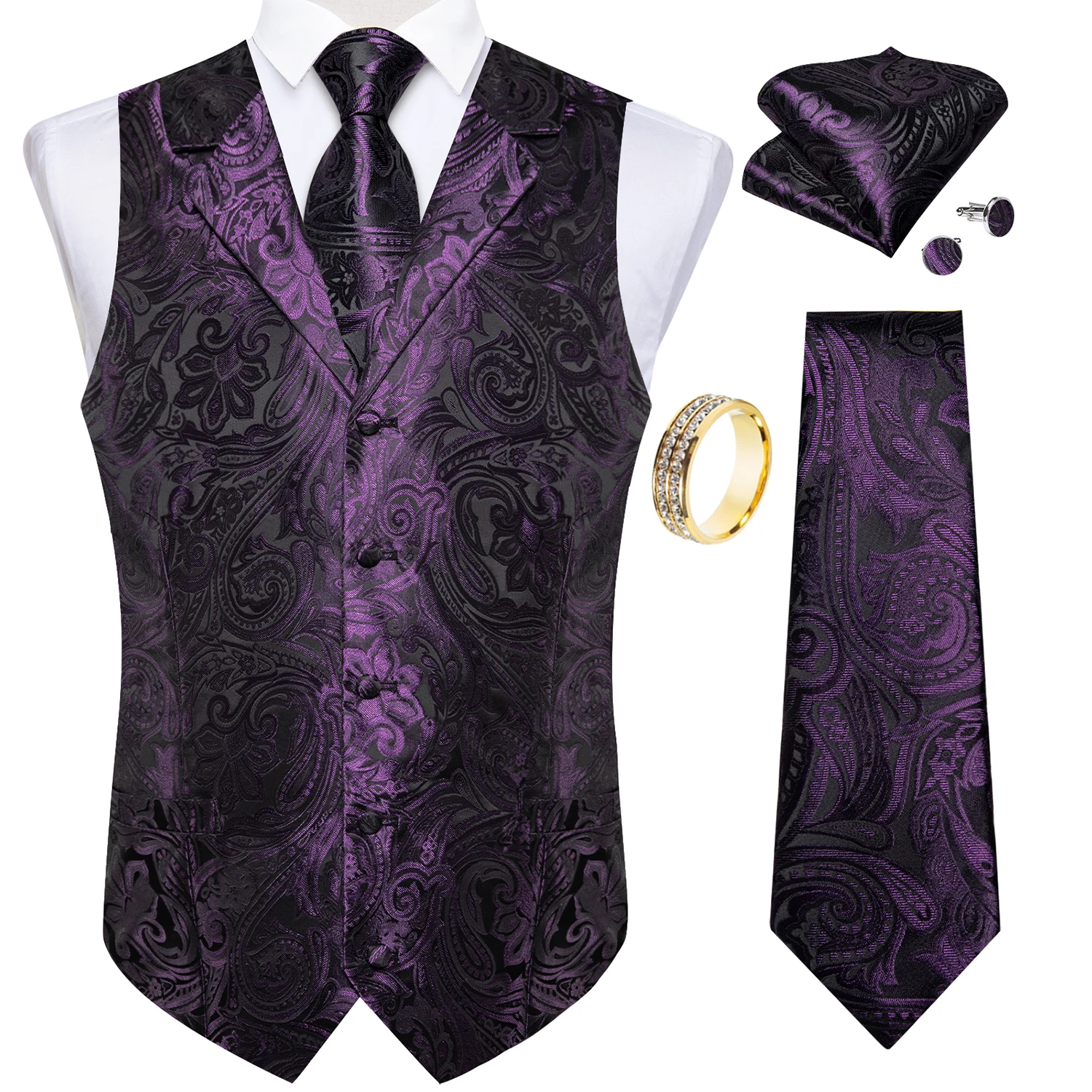 Purple Notch Lapel Paisley Wai - Formal Vest Waistcoat review and price
