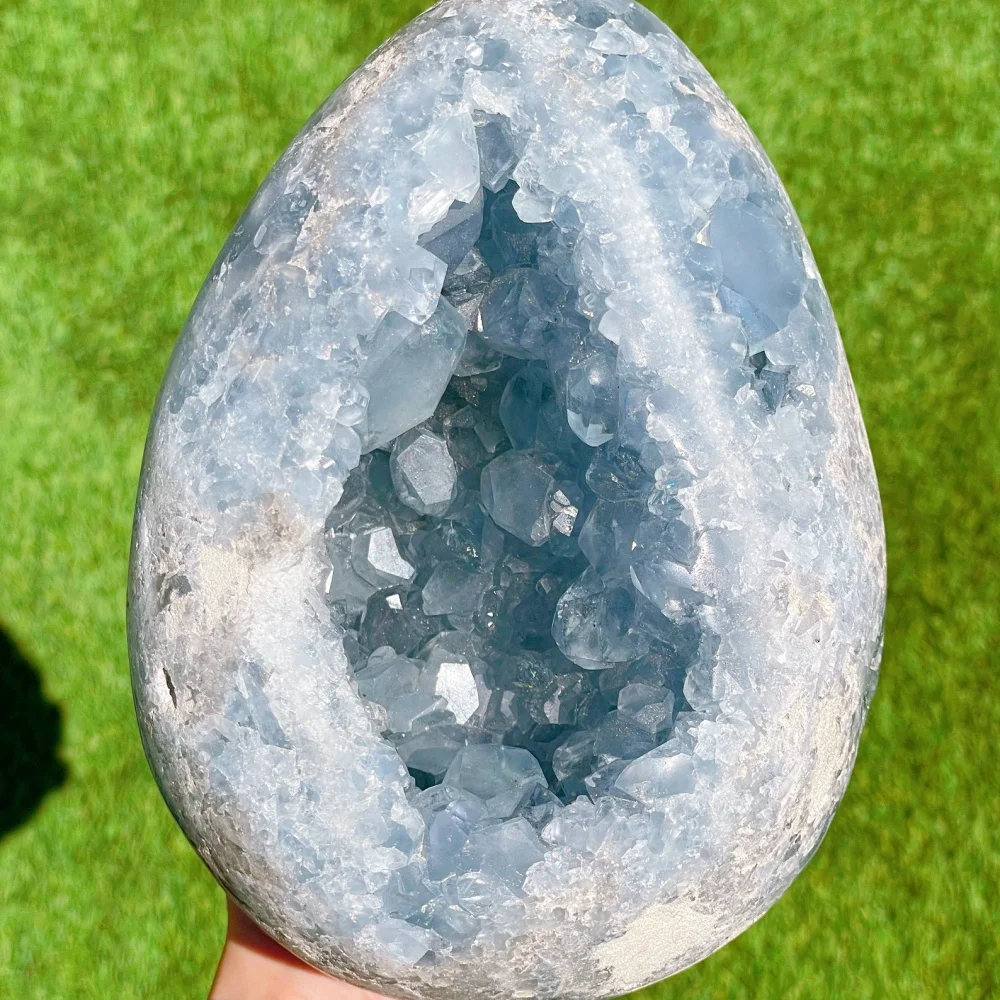 0.992lb Celestite Egg Geode Celestine Cluster Polished Druzy Altar Blue Calcite Egg Home Decor