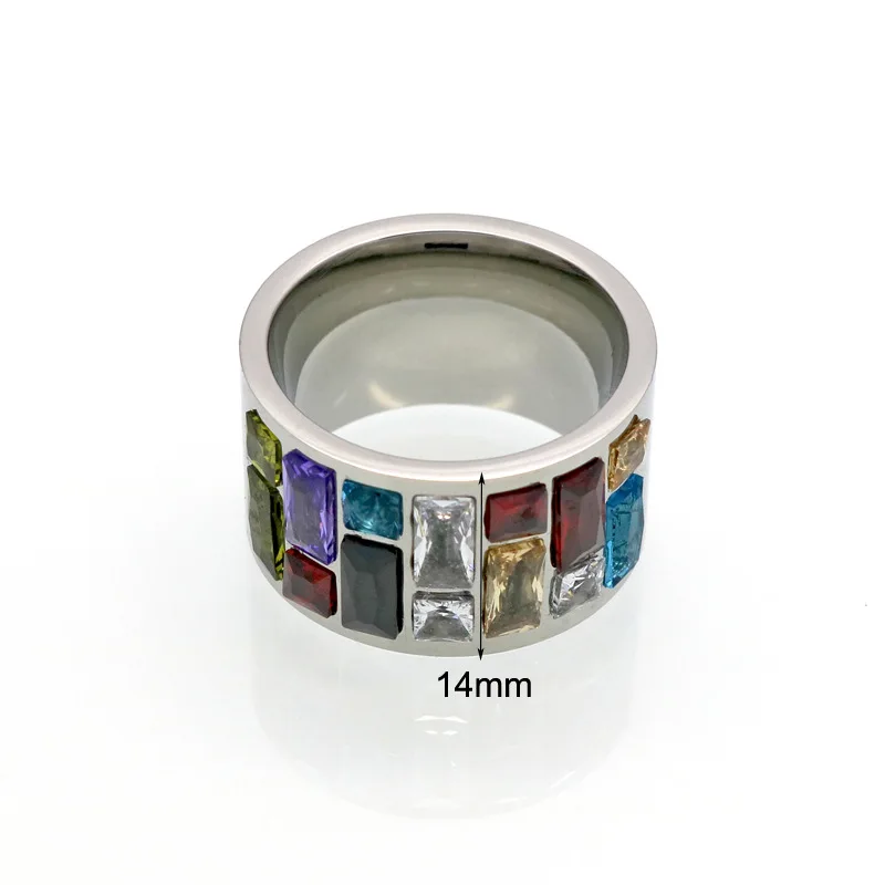 2025 Women's Crystal Ring Rainbow Color Stone Set on 316L Stainless Steel Fashion Wedding Band Jewelry