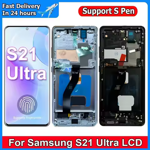 S21 Ultra Screen with Fingerprints, for Samsung Galaxy S21 Ultra 5G G998B G998B/DS Lcd Display Digital Touch Screen with Frame
