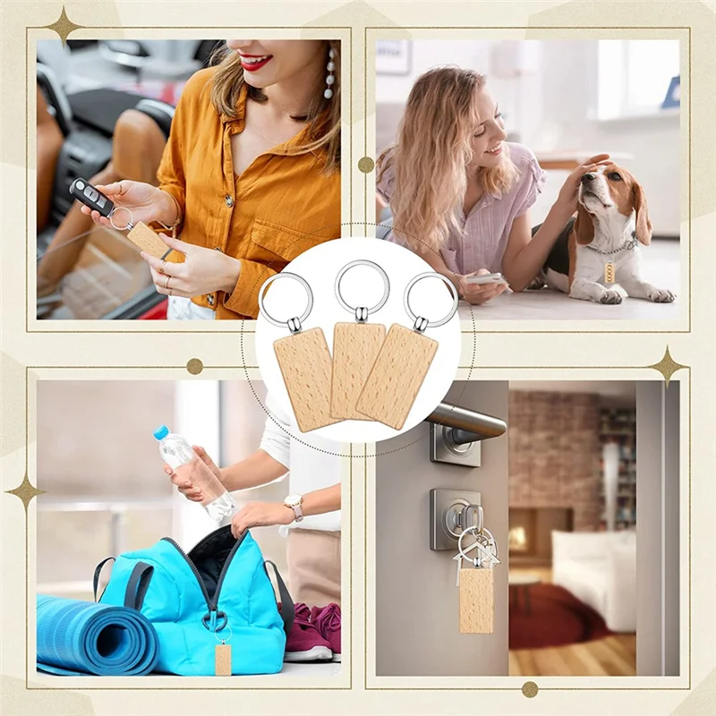 A98U 50 Pezzi Chiave in Legno Vuoto Tag Chiave Incisione Spazi Vuoti Portachiavi in Legno Non Finito Portachiavi Tag Chiave per Artigianato Fai da Te, Rettangolo