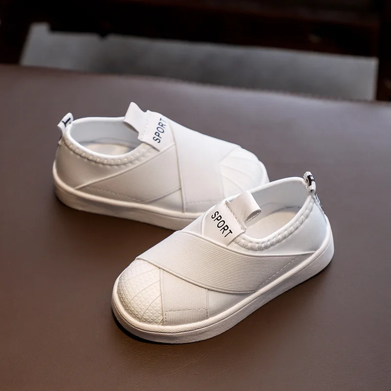 

Children Shell Head Casual Shoes Girls Soft Soled Solid Color White Shoes Boys Korean Versatile Sneakers Neutral Cross Straps