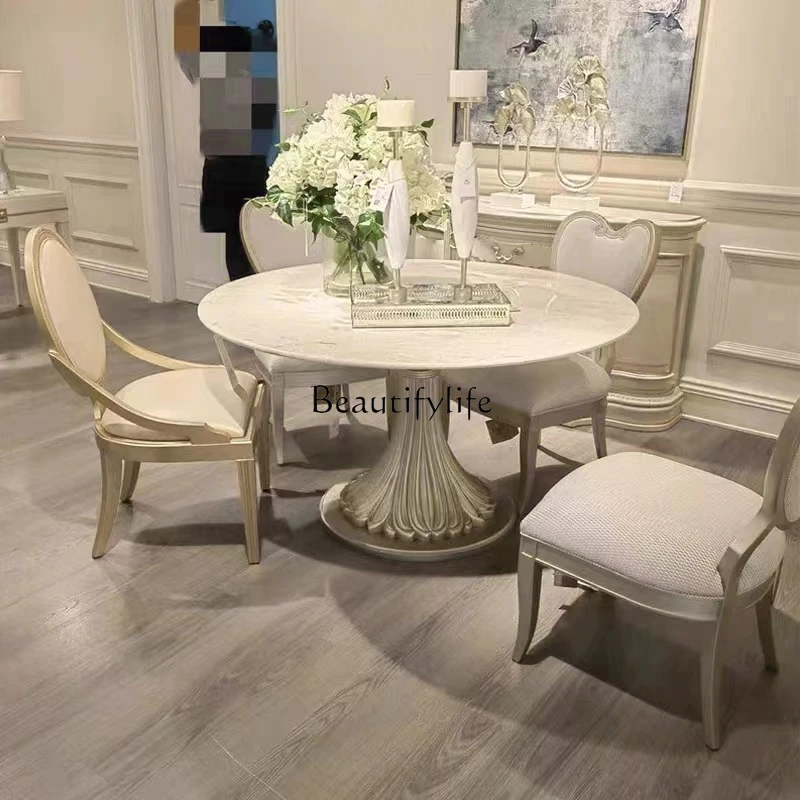 

American light luxury marble dining table European post-modern simple round French solid wood round dining table
