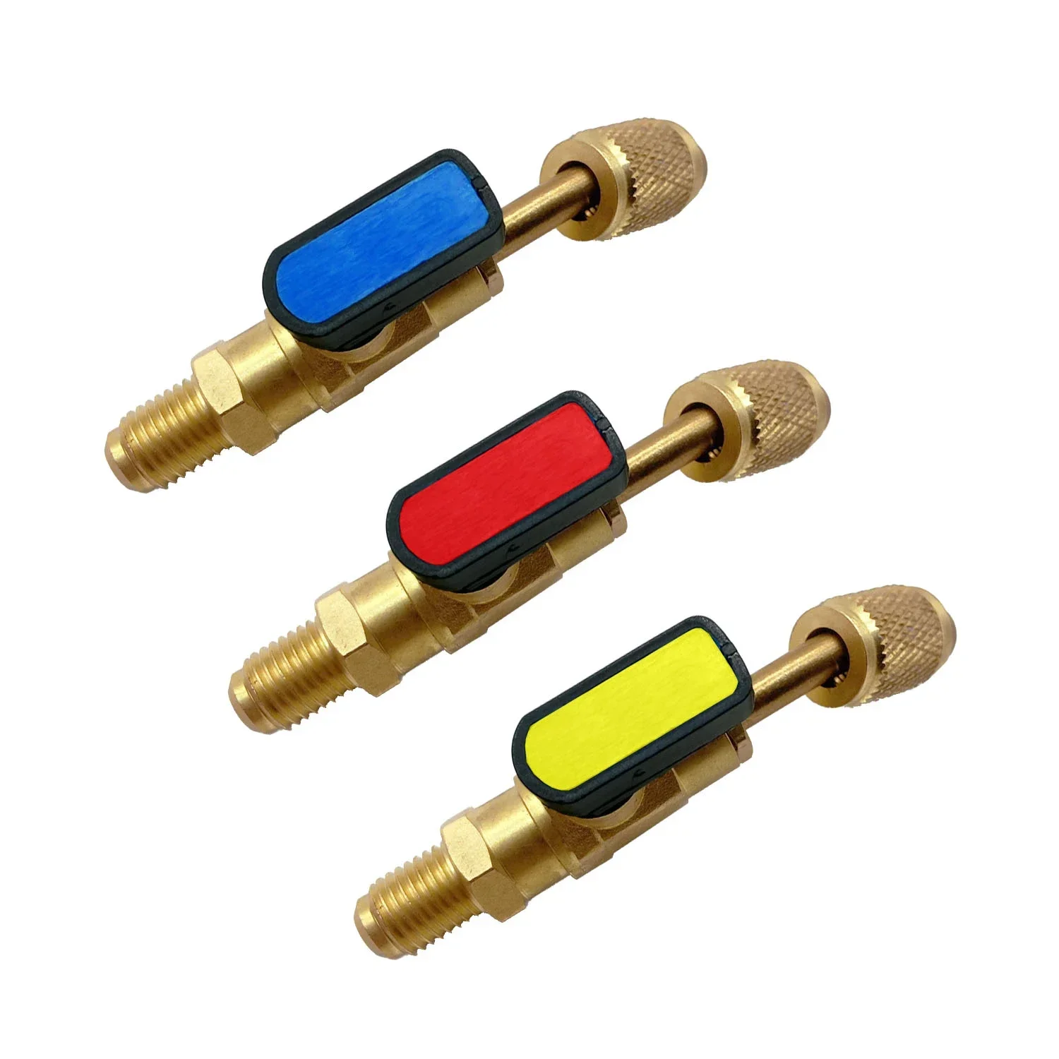 Kältemittel-Abschaltkugelhahn-Adapter, abgewinkelt, 1/4 Zoll SAE, R22, R12, R410a, Klimaanlage, Ladeschläuche, AC-Kältemittelwerkzeuge