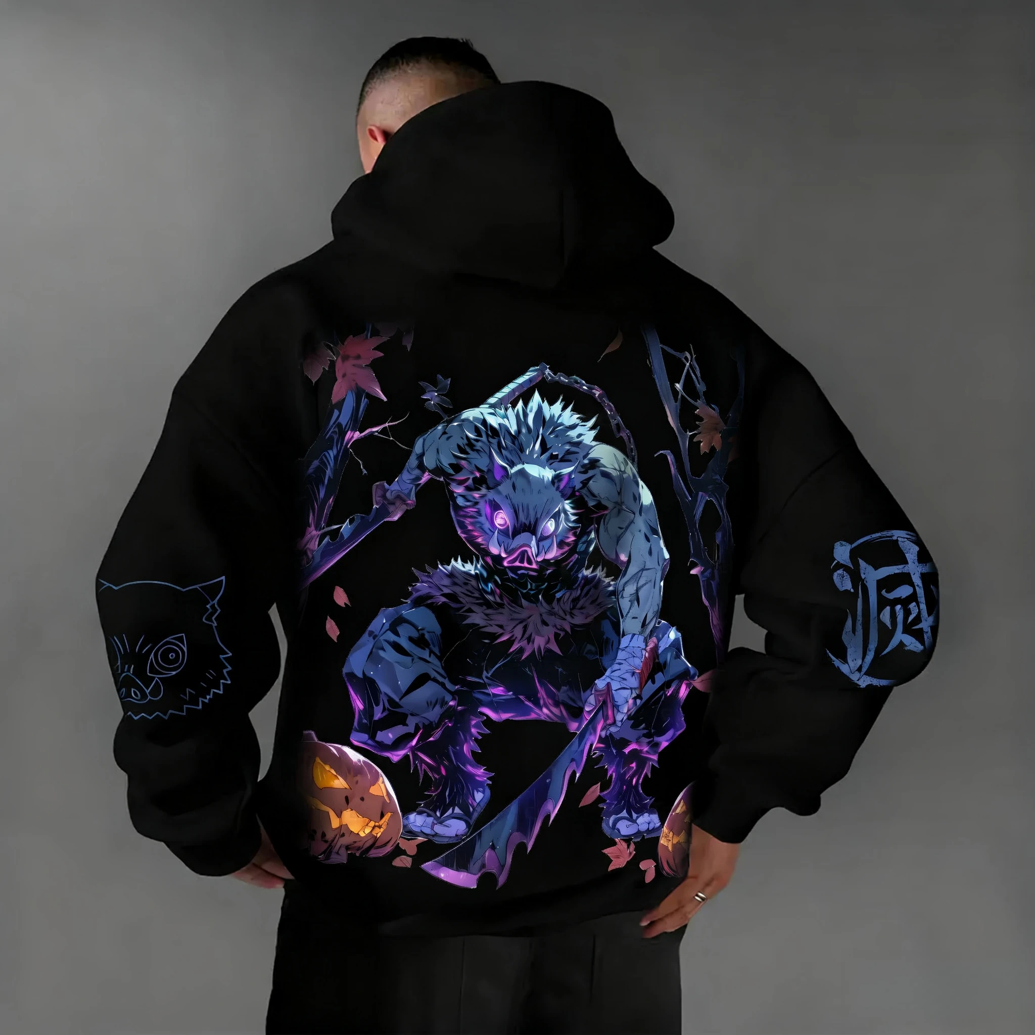 

Demon Slayer Halloween Co Branded Hoodie Autumn/Winter Men's New Hashibira Inosuke Anime Printed Casual Loose Parent Child Top